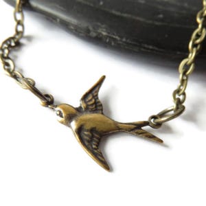 Bird Necklace In Antiqued Brass You Choose Length, Little Bird Jewelry, Sparrow Necklace, Cottagecore Necklace, Nature Gifts For Her, Twee