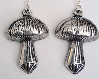 Big Silver Mushroom Earrings You Choose Ear Wires, Mushroom Jewelry, Mushroom Gifts For Her, Cottagecore Earrings, Woodland Nature Earrings