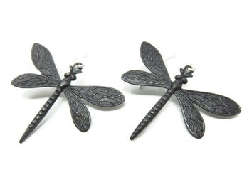 Black Dragonfly Earrings, You Choose Ear Wires, Sterling Silver, Hypoallergenic, Lever Back, Insect Jewelry, Bohemian Jewelry, Big Earrings