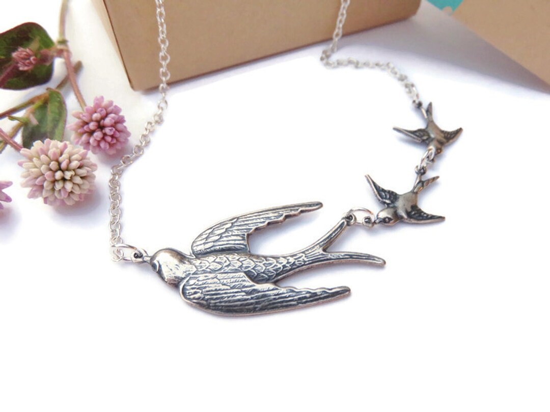 Silver 3 Birds Necklace You Choose Length Sparrow Necklace - Etsy