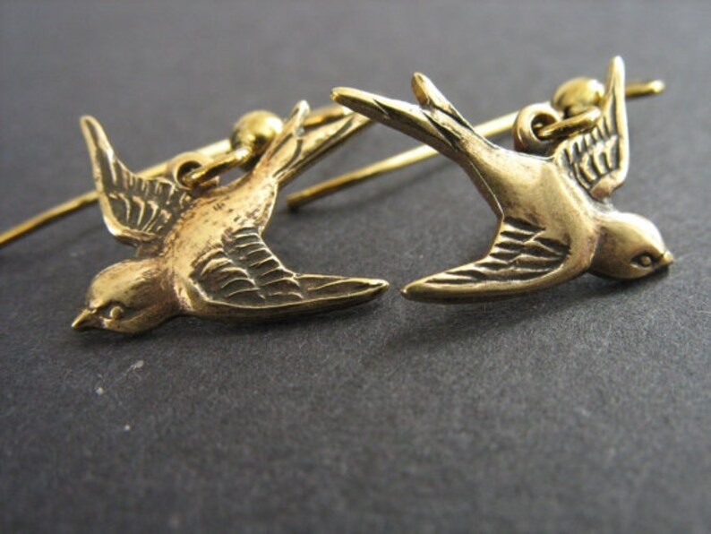 Gold Bird Earrings You Choose Ear Wires 14K Gold Lever Etsy