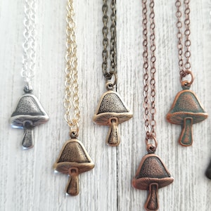 Small Mushroom Necklace You Choose Color & Length, Mushroom Jewelry, Cottagecore Aesthetic, Twee Woodland Charm, Mushroom Lover Gift For Her