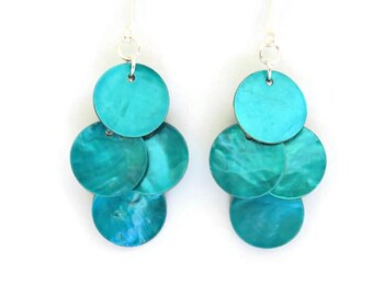 Aqua Blue Mussel Shell Earrings You Choose Ear Wires, Sterling Silver, Leverback, Beach Wedding Bridal Jewelry, Shell Chandelier Earrings