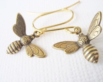 Little Gold Bee Earrings - You Choose Ear Wires, 14K Gold-Filled, Lever Back, Honeybee Gifts, Bumble Bee Insect Jewelry, Woodland Jewelry