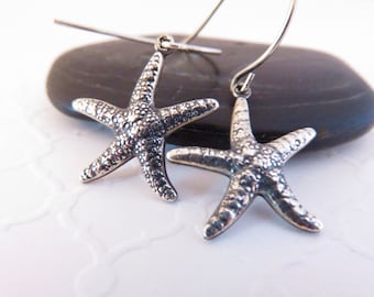 Silver Starfish Earrings You Choose Ear Wires - Sterling Silver, Hypoallergenic, Lever Back, Silver Sea Star Earrings, Beach Wedding Jewelry