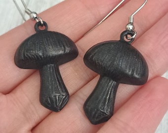 Big Black Mushroom Earrings You Choose Ear Wires, Mushroom Jewelry, Mushroom Gifts For Her, Cottagecore Earrings, Woodland Nature Earrings