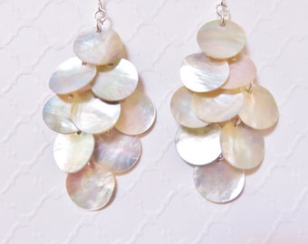Long Shell Dangle Earrings - You Choose Ear Wires, Natural Mussel Shell Chandelier Earrings, Beach Jewelry, Beach Wedding, Bohemian Jewelry