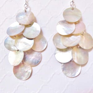 Long Shell Dangle Earrings - You Choose Ear Wires, Natural Mussel Shell Chandelier Earrings, Beach Jewelry, Beach Wedding, Bohemian Jewelry