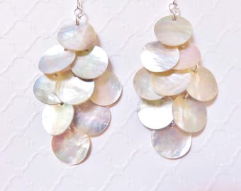 Long Shell Dangle Earrings - You Choose Ear Wires, Natural Mussel Shell Chandelier Earrings, Beach Jewelry, Beach Wedding, Bohemian Jewelry