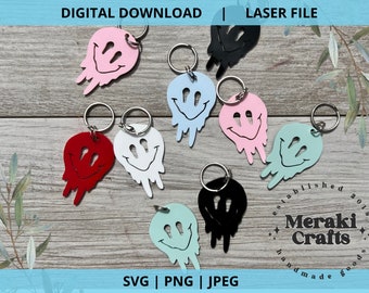 Drippy Smiley Face Keychain Glowforge Laser SVG Digital File