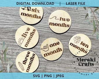 Beach Baby Surfer Milestone Markers Glowforge Laser SVG Digital File