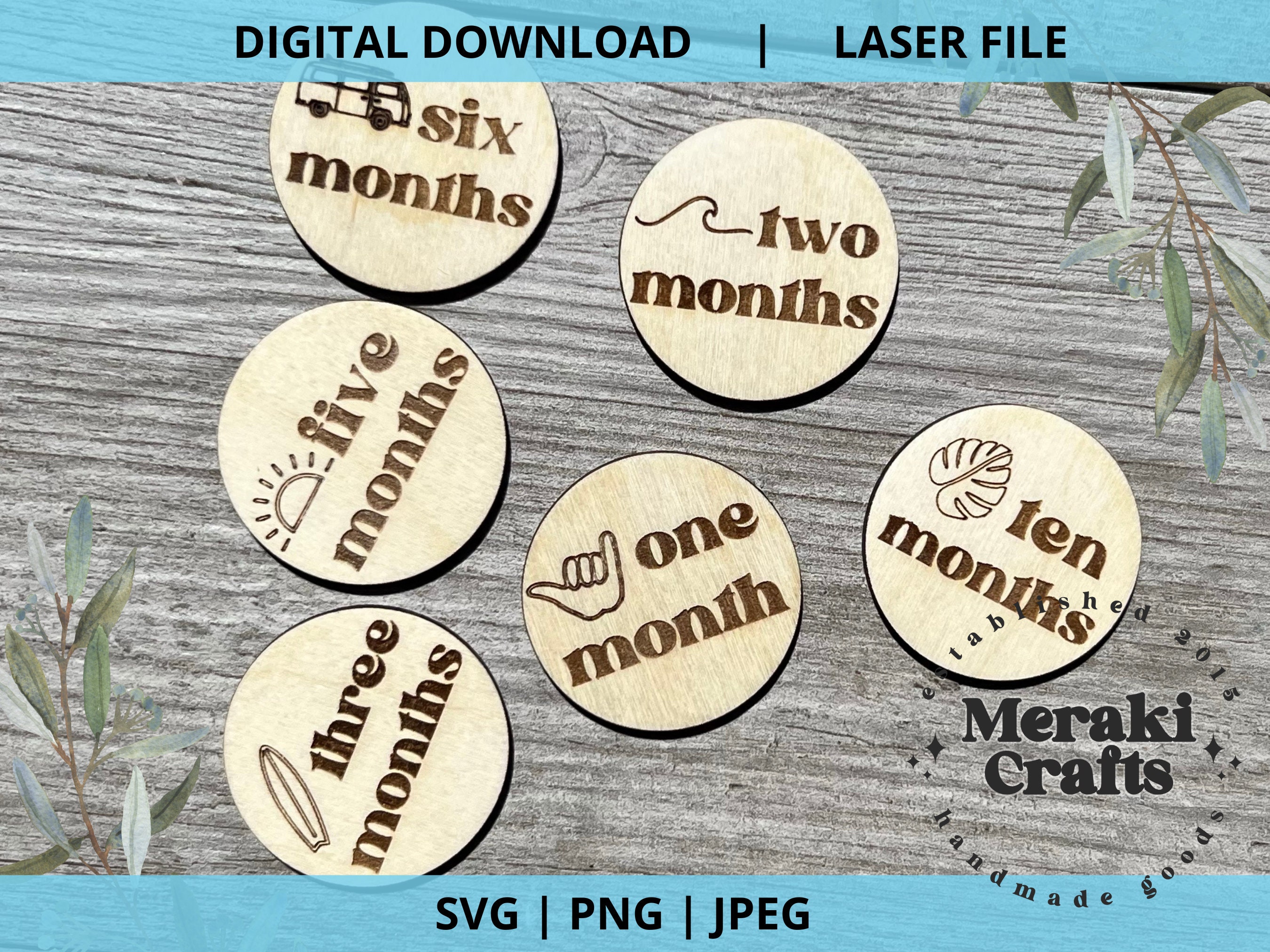 Beach Baby Surfer Milestone Markers Glowforge Laser SVG Digital File - Etsy