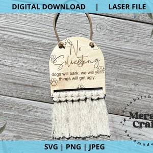 No solicitar perro Macrame puerta percha Glowforge láser SVG archivo digital