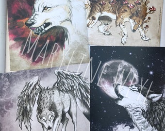 Lot of 4 postcards "in the footsteps of werewolves"