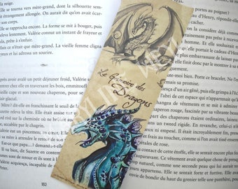 marque-page dragon bleu, turquoise et ocre