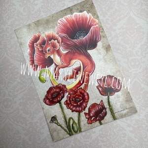 Carte postale dragon fée coquelicot