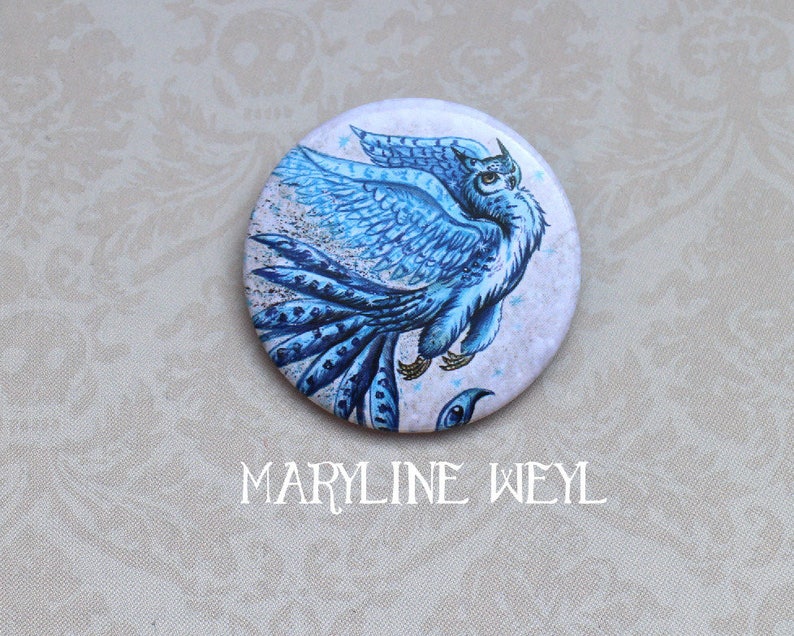 badge pin ice phoenix owl owl image 1