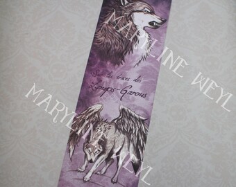 Bookmark werewolf winged purple Wolf