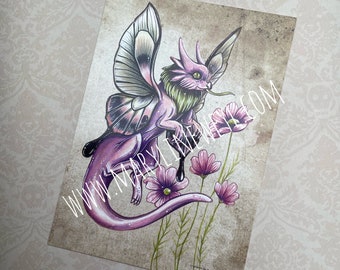 Carte postale dragon fée mauve