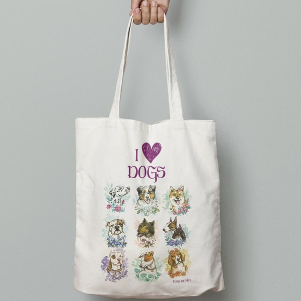 tote bag sac chien "I love dogs"