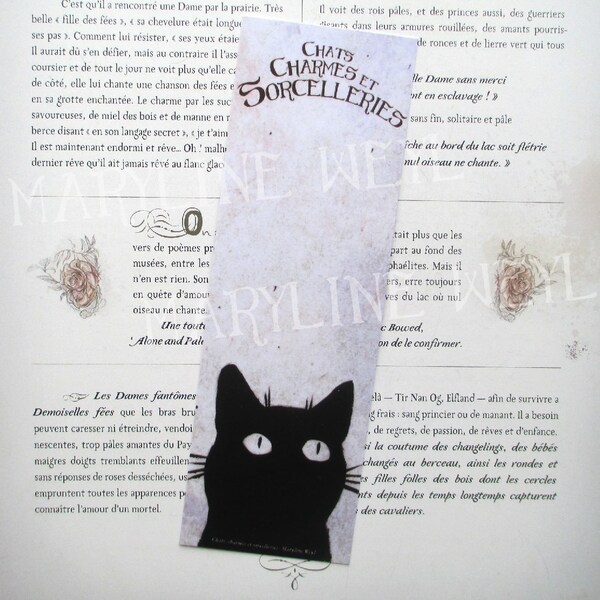 marque-page chat noir "chats, charmes et sorcelleries"