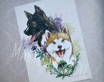 Dog Postcard - Akita Inu and Akita American