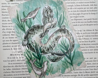 Mermaid postcard seal Selkie