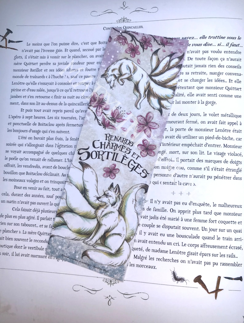 bookmark foxes, charms and spells fox kitsune white image 1