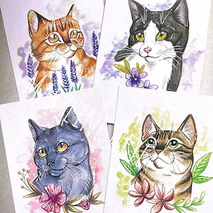 Lot 4 cartes postales chats