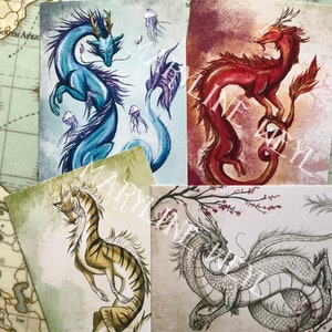 Set of 4 Asian dragon postcards