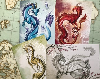 Lot de 4 cartes postales dragons dAsie