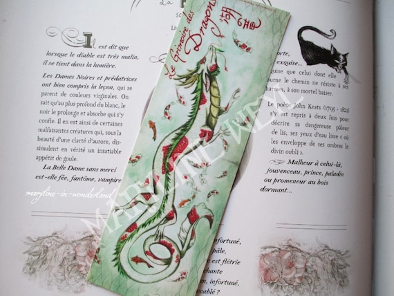 Bookmark Dragon Chinese Green Red Fish