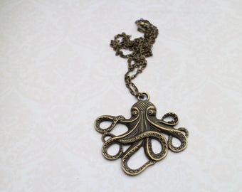 steampunk octopus Octopus necklace bronze