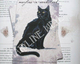 x1 Carte Postale chat noir acrylique