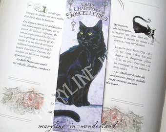 marque-page chat noir "chats, charmes et sorcelleries"