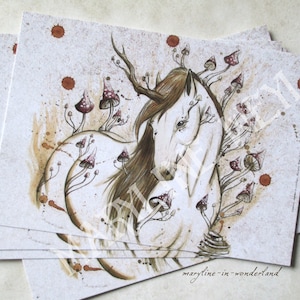 x1 Carte Postale cheval licorne des bois