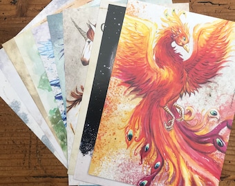 Set of 10 postcards (cat, dragon, wolf, unicorn, phoenix, fox)*