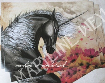 tarjeta postal unicornio negro