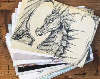 Lot 25 postcards (cats, dragons, wolves, unicorns, foxes ...)