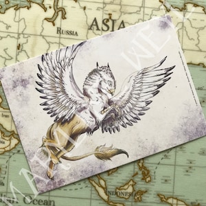 carte postale griffon "le grimoire des animaux fabuleux"