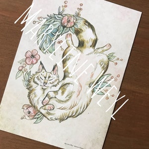 Cat and flowers postcard