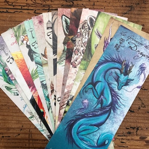 Lot de 15 marque-pages (phénix, chat, licorne, dragon, loup-garou)