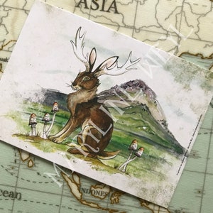 carte postale jackalope "le grimoire des animaux fabuleux"