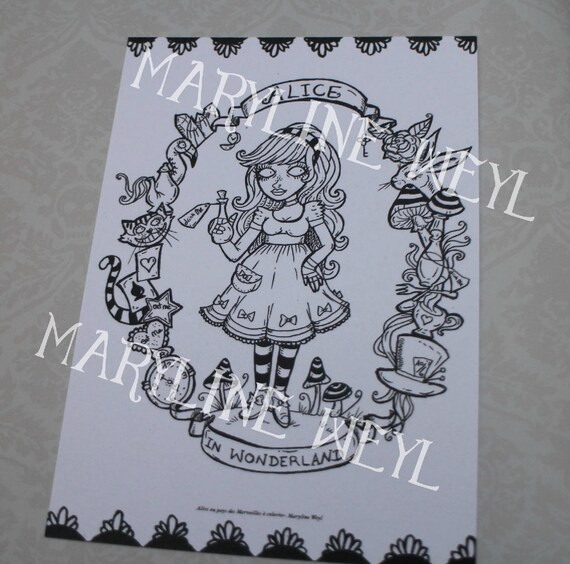 map postcard Alice colouring book Alice in Wonderland | Etsy