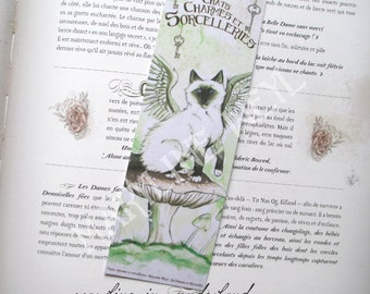 Green winged cat and mushroom bookmark