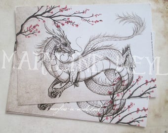 x1 Postcard Grey Chinese Dragon
