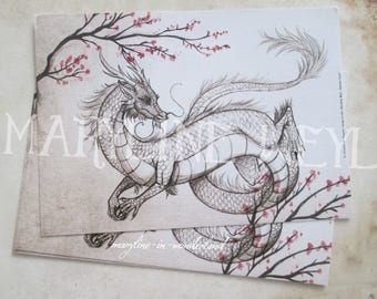 x1 Carte Postale Dragon Chinois gris