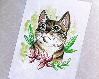 Tabby cat postcard