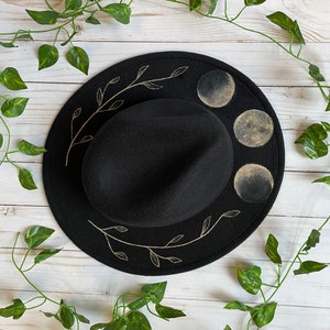 Goddess Bloom painted wide brim fedora hat