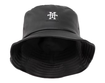 M13 Bucket Hats - Fischerhut, Anglerhut, Sonnenhut, Session Hat, Schlapphut, 100% Vegan (Black Out Leather)